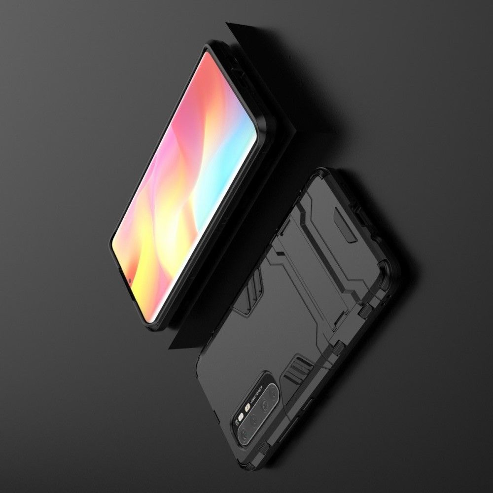 Защитный усиленный гибридный чехол противоударный с подставкой для Xiaomi Mi Note 10 Lite Черный