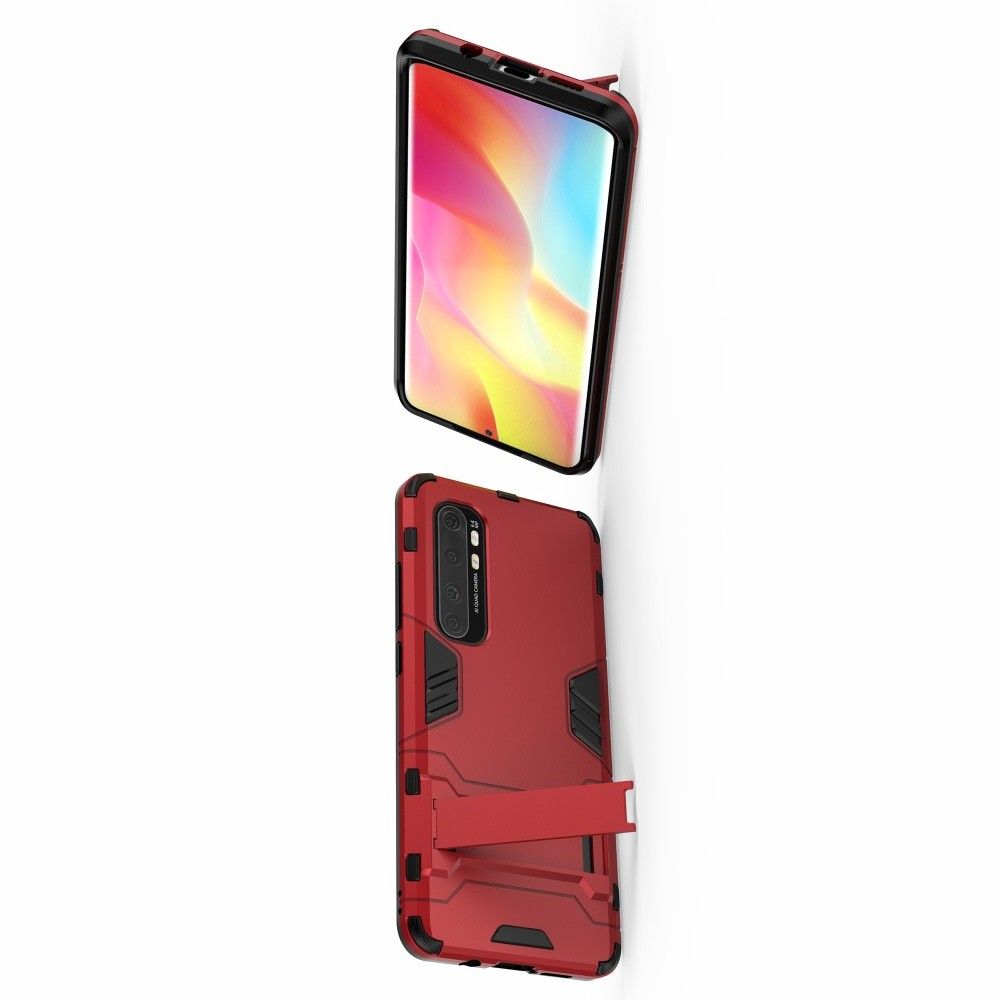 Защитный усиленный гибридный чехол противоударный с подставкой для Xiaomi Mi Note 10 Lite Красный