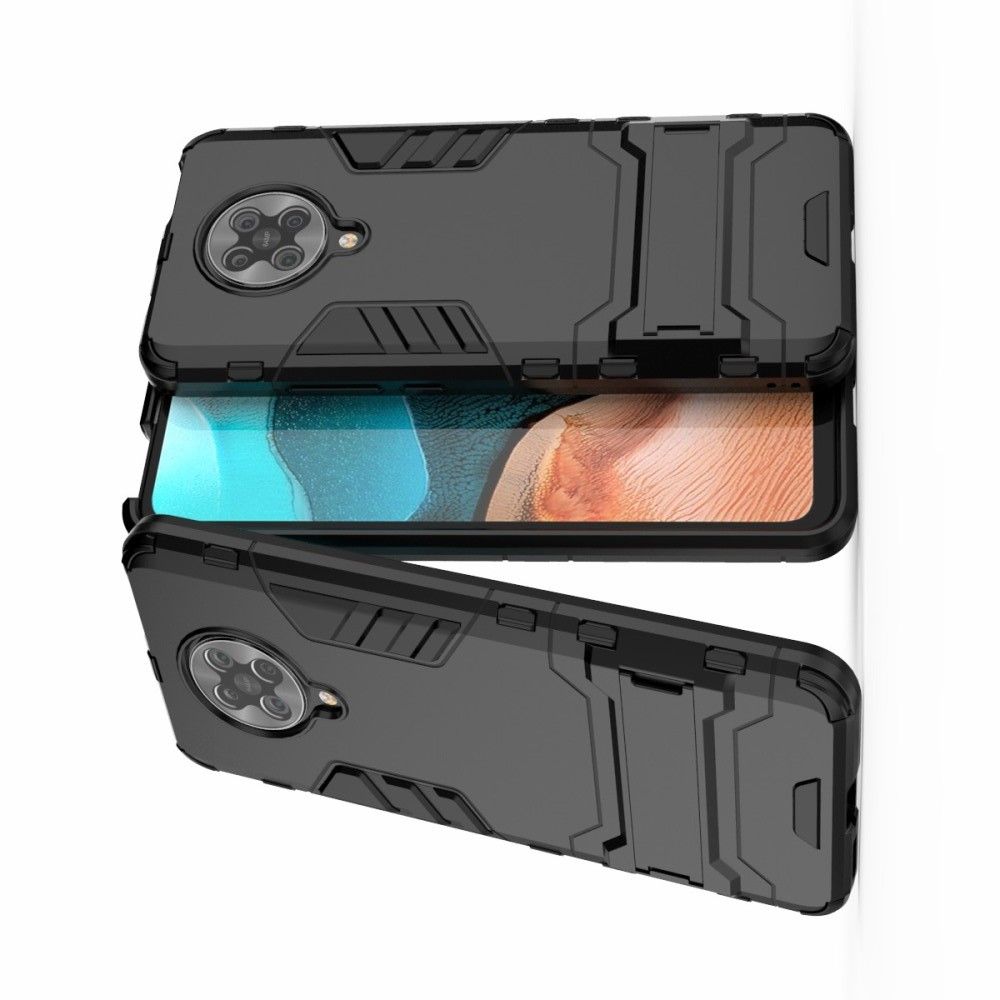 Защитный усиленный гибридный чехол противоударный с подставкой для Xiaomi Poco F2 Pro Черный