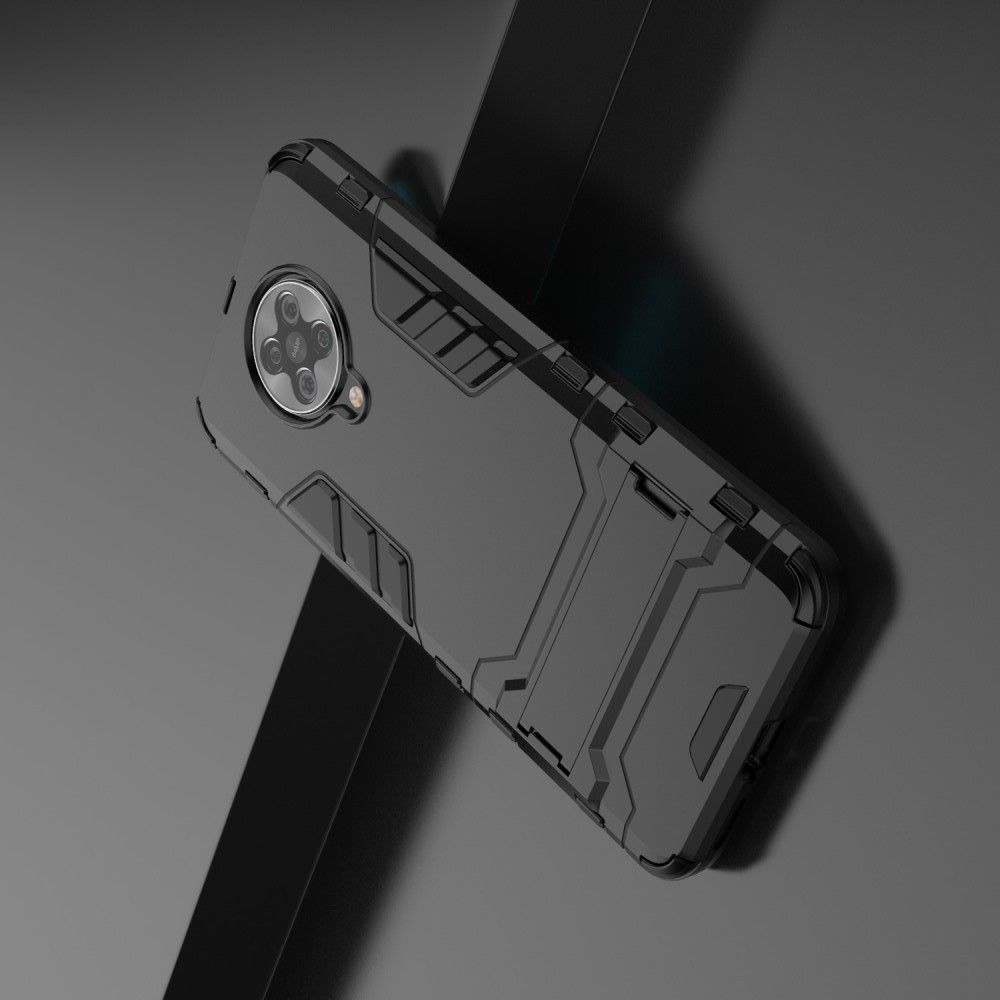 Защитный усиленный гибридный чехол противоударный с подставкой для Xiaomi Poco F2 Pro Черный