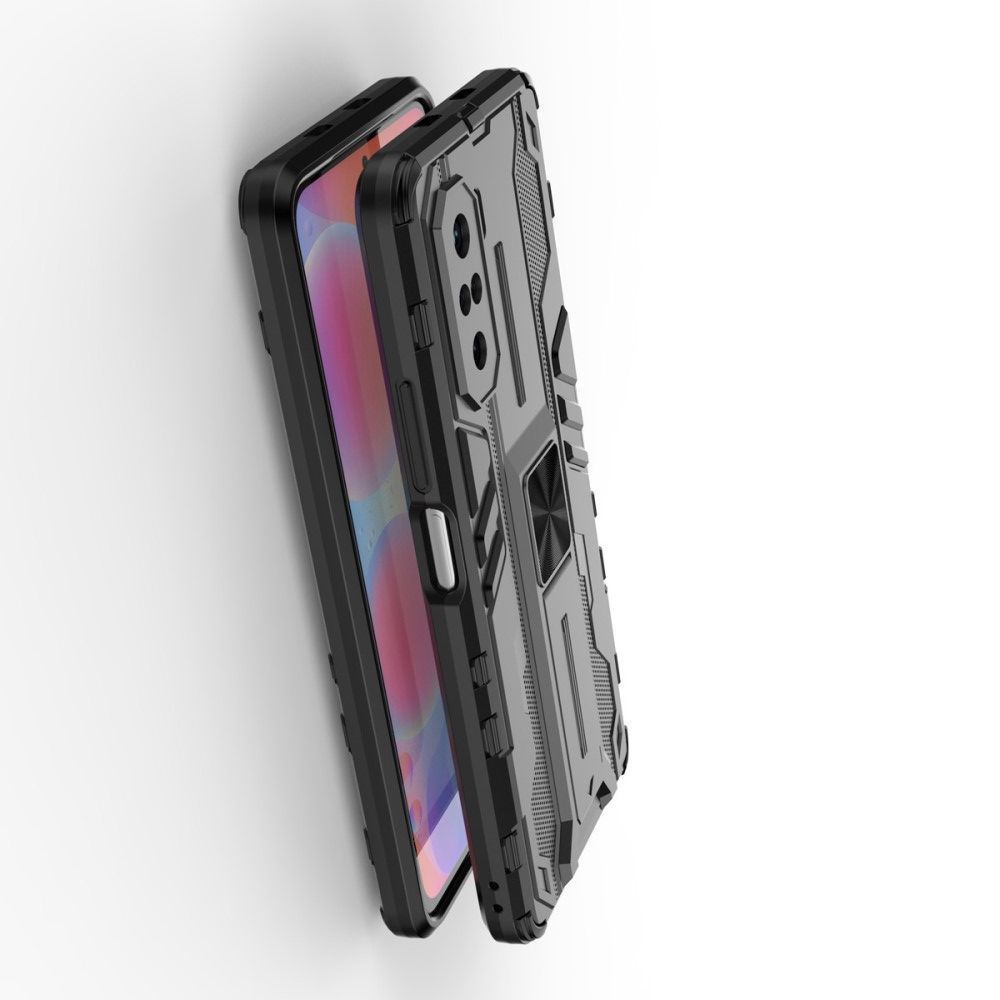 Защитный усиленный гибридный чехол противоударный с подставкой для Xiaomi POCO F3 Черный