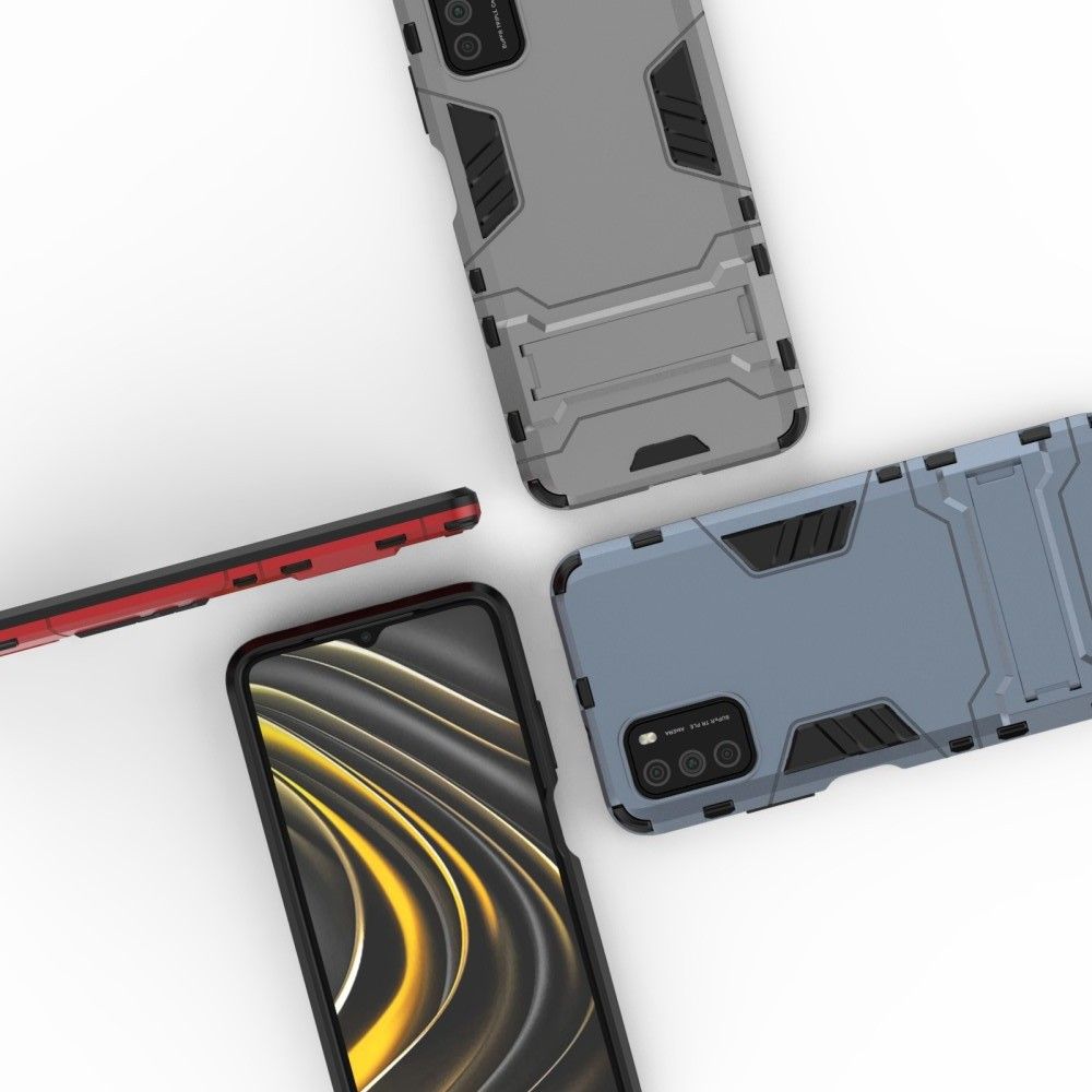 Защитный усиленный гибридный чехол противоударный с подставкой для Xiaomi Poco M3 Черный