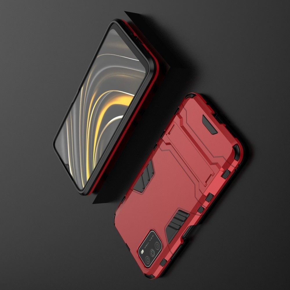 Защитный усиленный гибридный чехол противоударный с подставкой для Xiaomi Poco M3 Красный