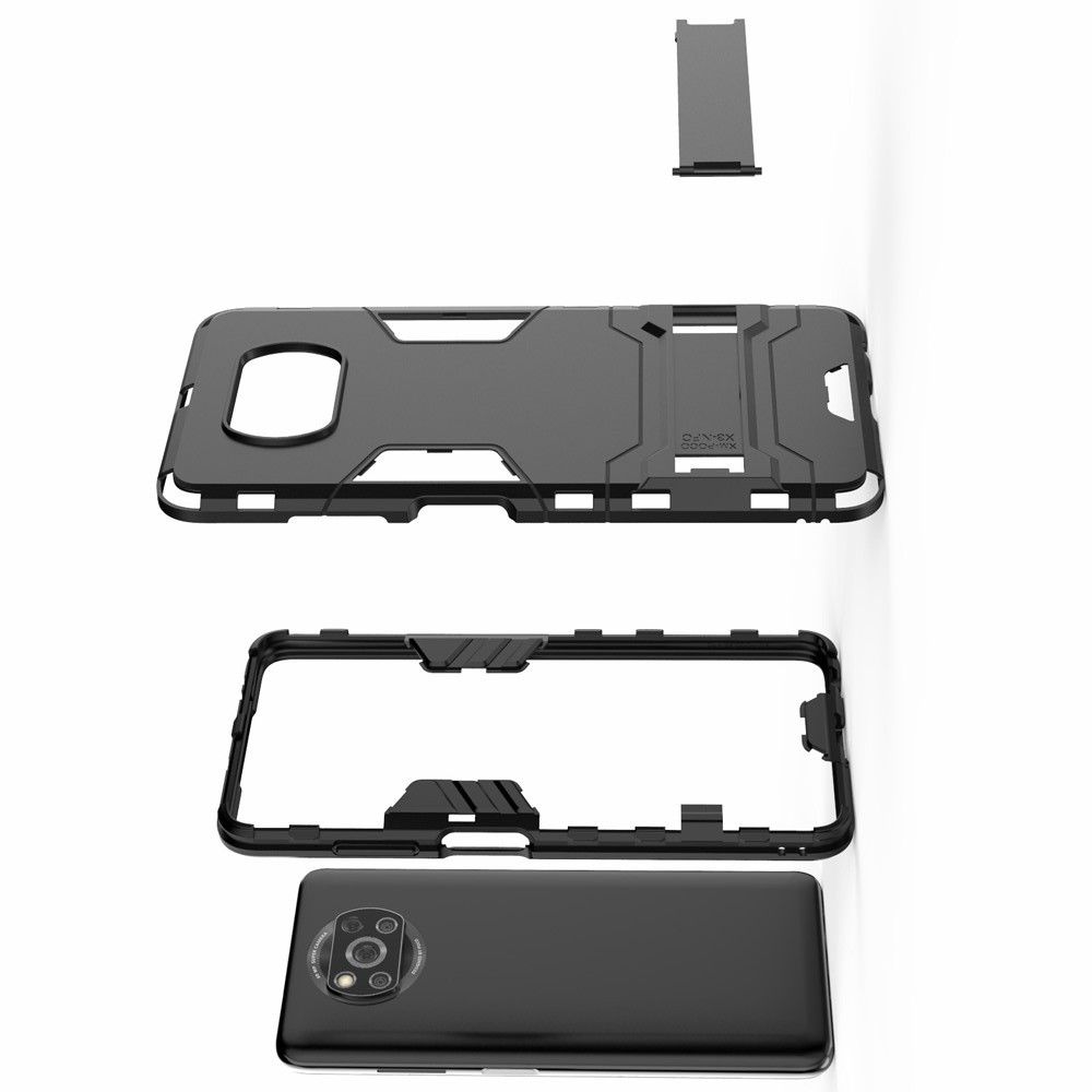 Защитный усиленный гибридный чехол противоударный с подставкой для Xiaomi Poco X3 NFC Черный