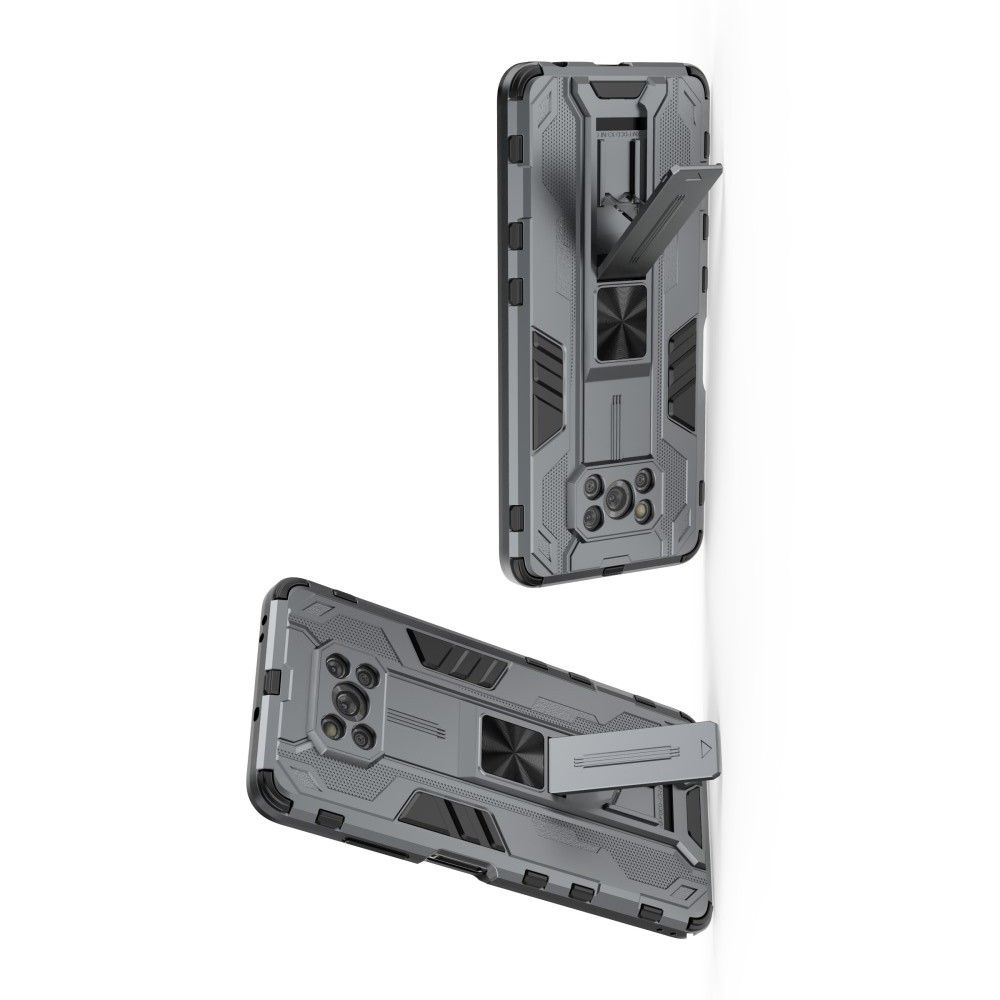 Защитный усиленный гибридный чехол противоударный с подставкой для Xiaomi Poco X3 NFC Серый