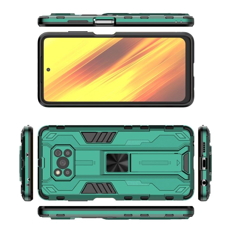 Защитный усиленный гибридный чехол противоударный с подставкой для Xiaomi Poco X3 NFC Зеленый
