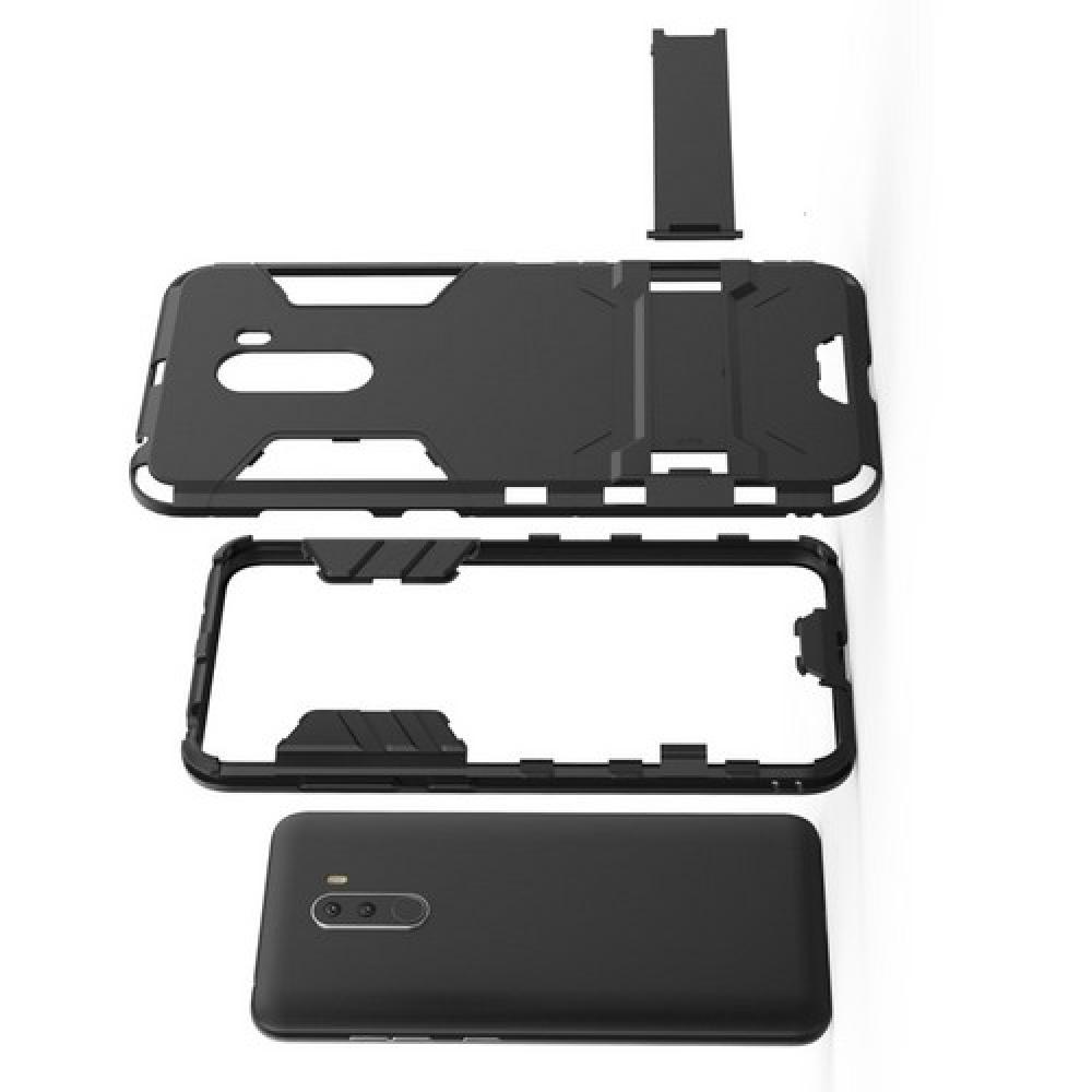 Защитный усиленный гибридный чехол противоударный с подставкой для Xiaomi Pocophone F1 Черный