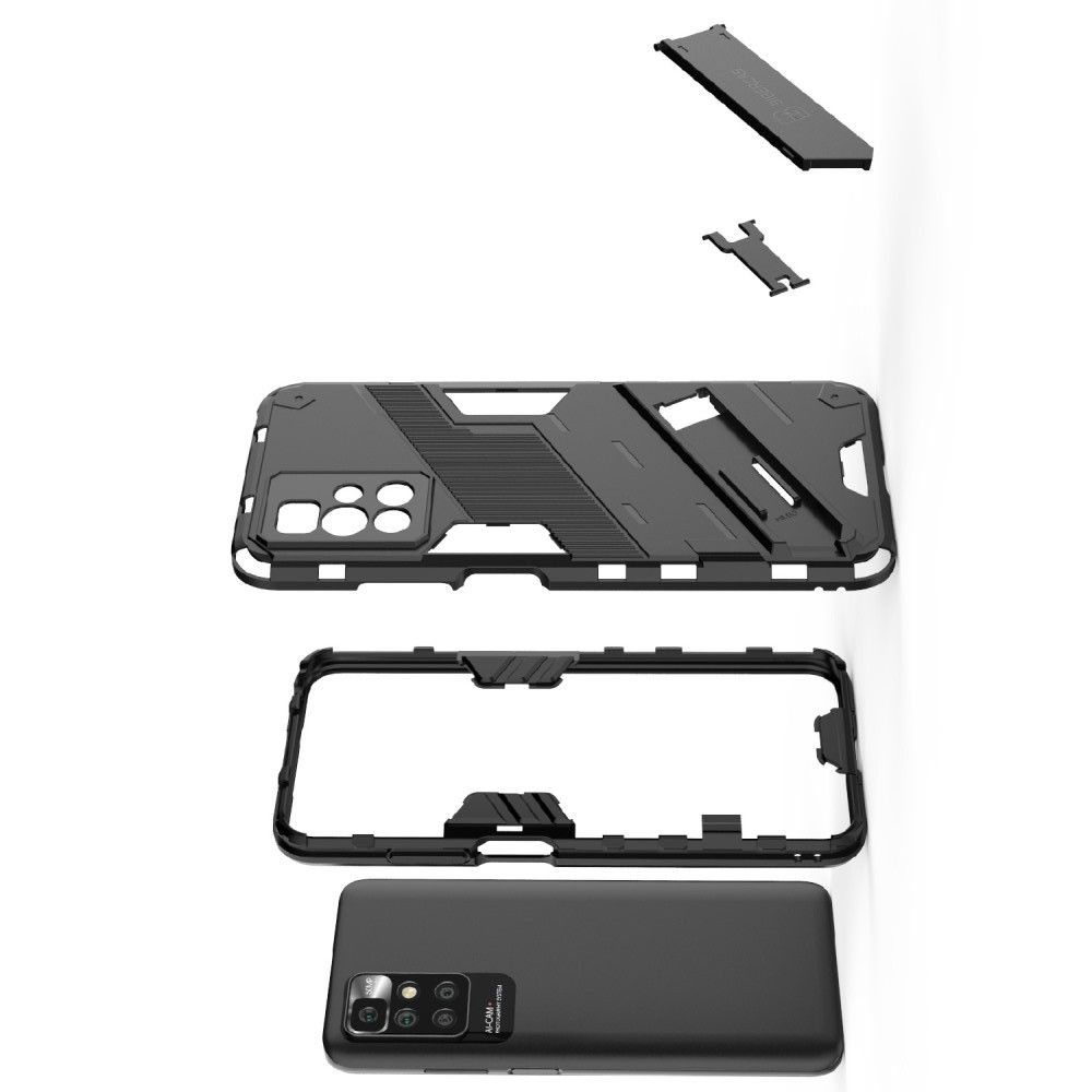 Защитный усиленный гибридный чехол противоударный с подставкой для Xiaomi Redmi 10 Черный