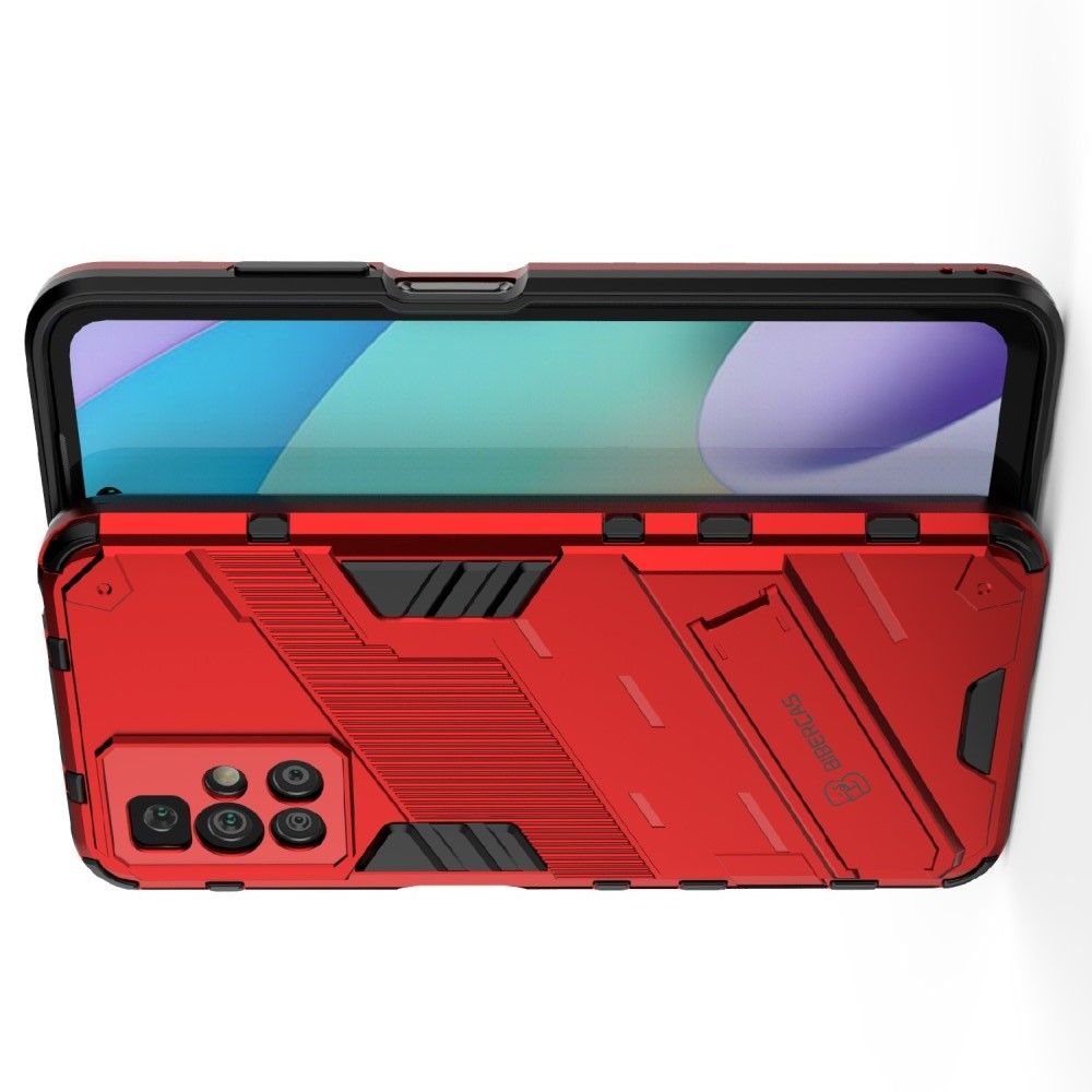 Защитный усиленный гибридный чехол противоударный с подставкой для Xiaomi Redmi 10 Красный