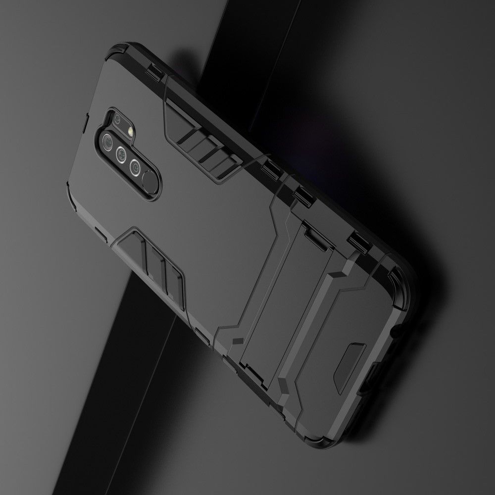 Защитный усиленный гибридный чехол противоударный с подставкой для Xiaomi Redmi 9 Черный