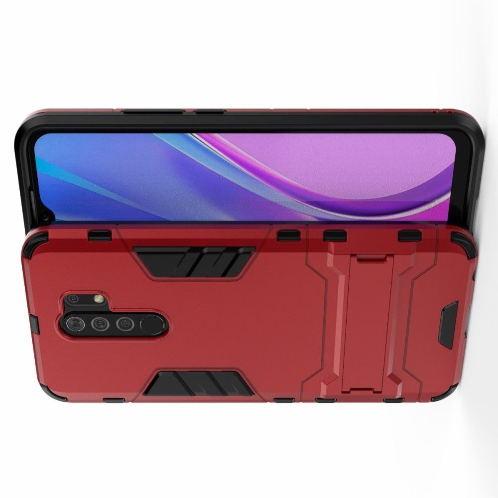 Защитный усиленный гибридный чехол противоударный с подставкой для Xiaomi Redmi 9 Красный