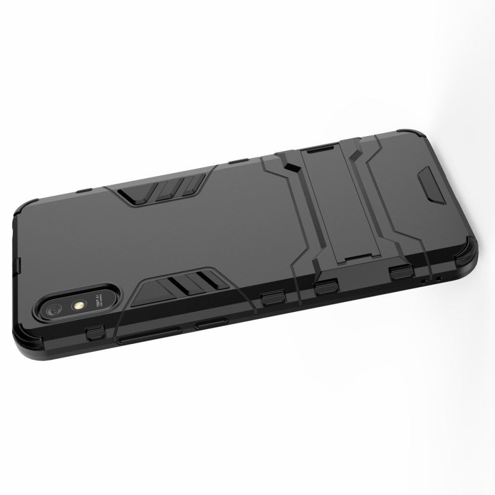 Защитный усиленный гибридный чехол противоударный с подставкой для Xiaomi Redmi 9A Черный