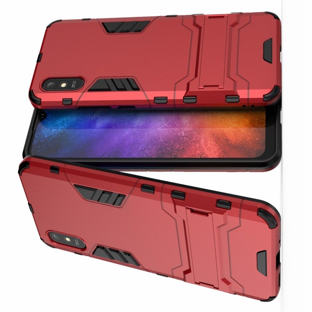 Защитный усиленный гибридный чехол противоударный с подставкой для Xiaomi Redmi 9A Красный