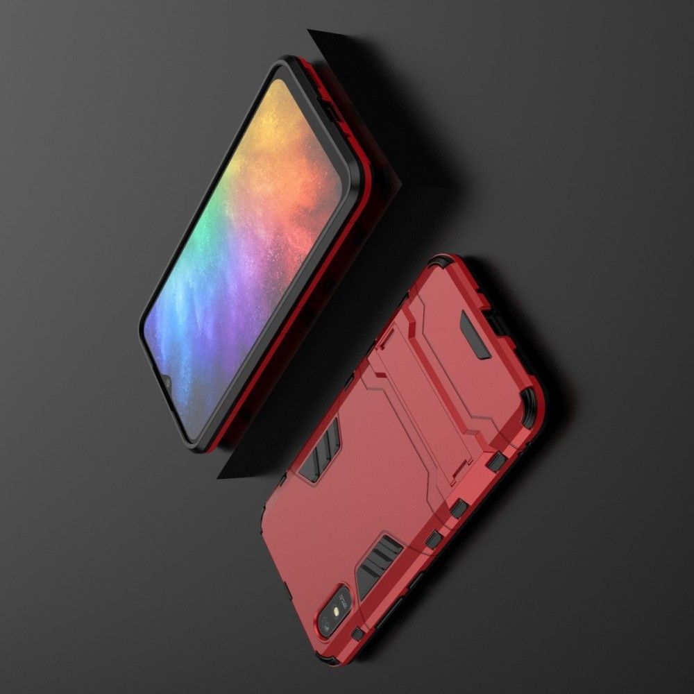 Защитный усиленный гибридный чехол противоударный с подставкой для Xiaomi Redmi 9A Красный