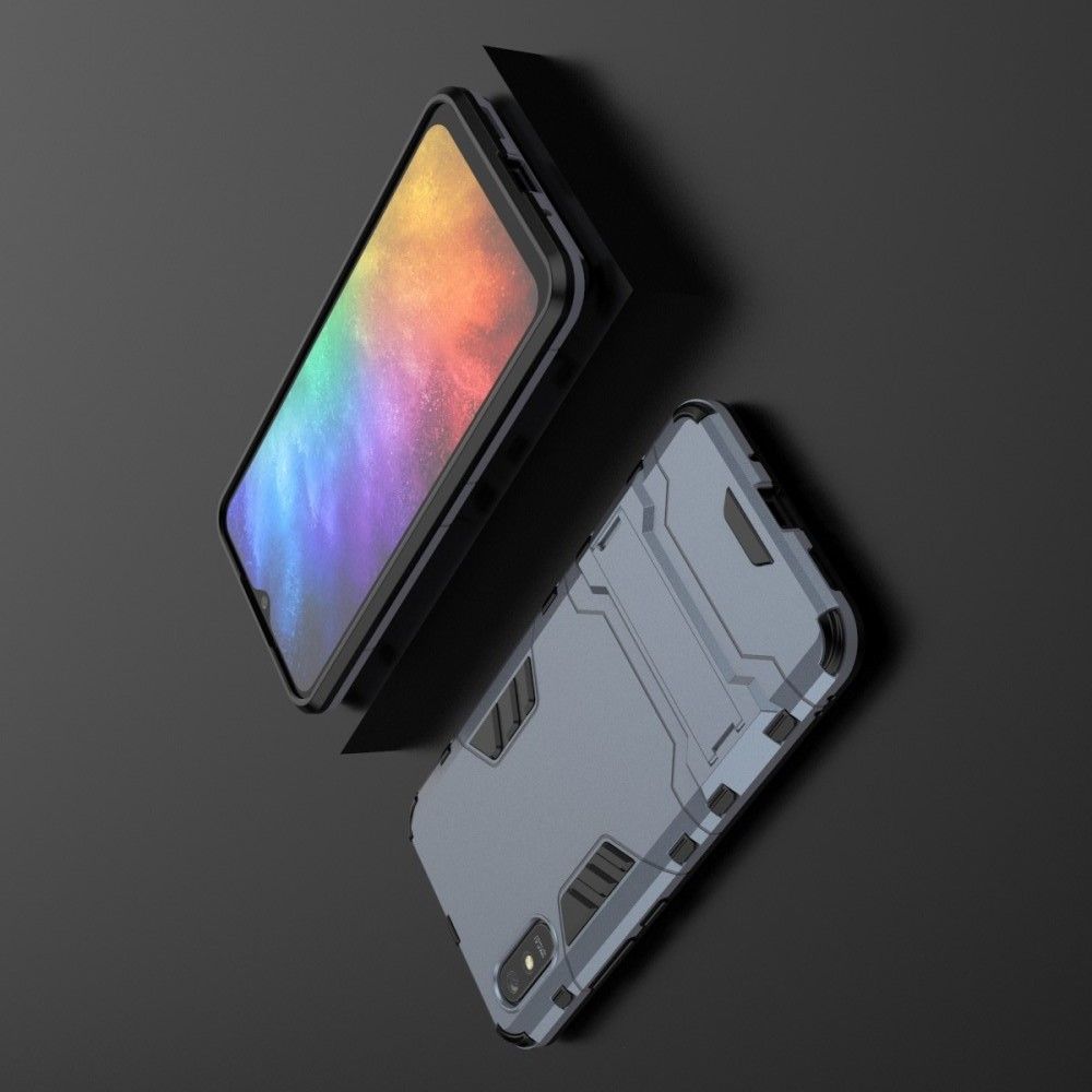 Защитный усиленный гибридный чехол противоударный с подставкой для Xiaomi Redmi 9A Синий