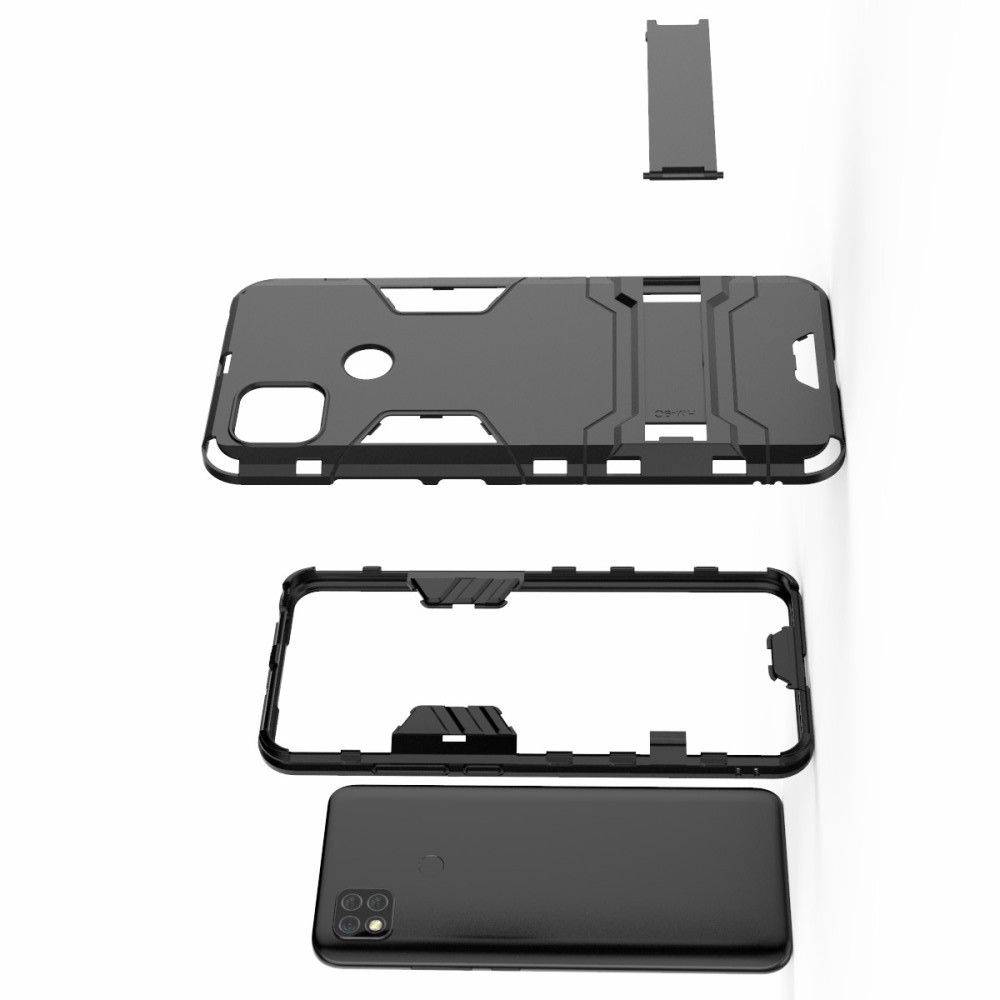 Защитный усиленный гибридный чехол противоударный с подставкой для Xiaomi Redmi 9C Черный
