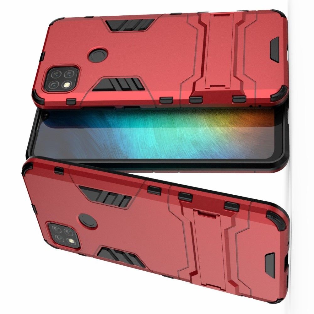 Защитный усиленный гибридный чехол противоударный с подставкой для Xiaomi Redmi 9C Красный
