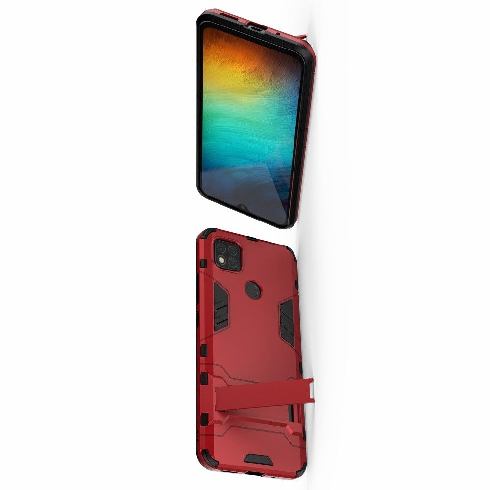 Защитный усиленный гибридный чехол противоударный с подставкой для Xiaomi Redmi 9C Красный