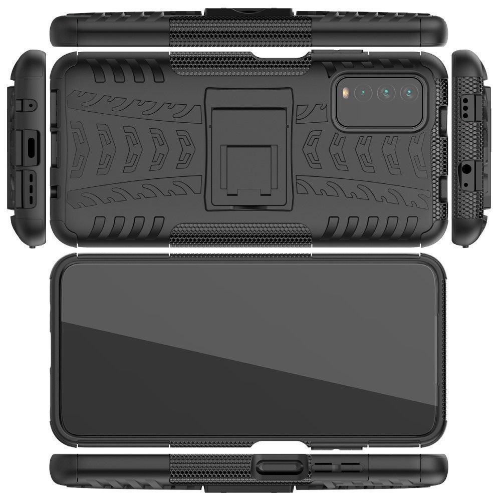 Защитный усиленный гибридный чехол противоударный с подставкой для Xiaomi Redmi 9T Черный