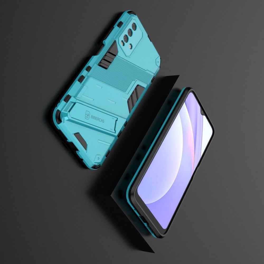 Защитный усиленный гибридный чехол противоударный с подставкой для Xiaomi Redmi 9T Голубой