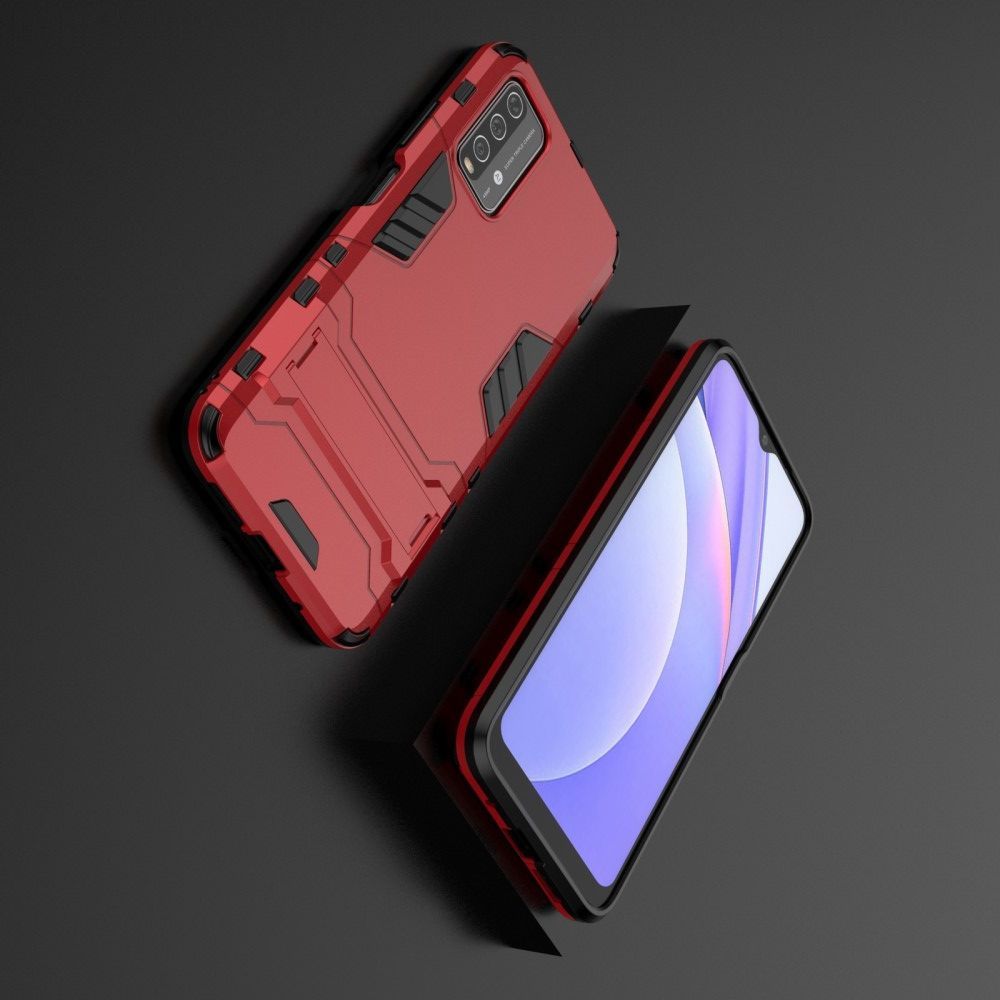 Защитный усиленный гибридный чехол противоударный с подставкой для Xiaomi Redmi 9T Красный
