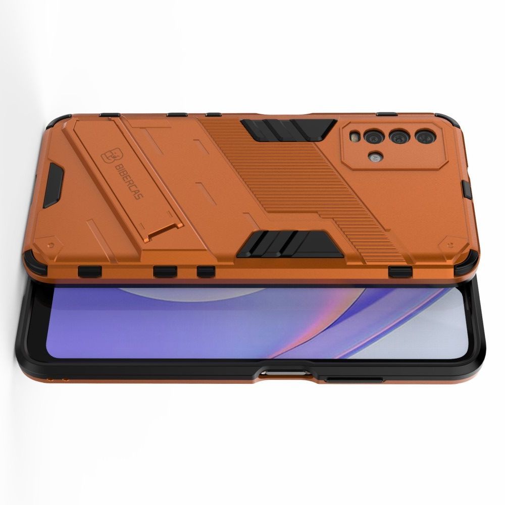Защитный усиленный гибридный чехол противоударный с подставкой для Xiaomi Redmi 9T Оранжевый