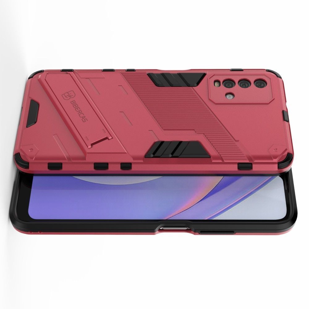 Защитный усиленный гибридный чехол противоударный с подставкой для Xiaomi Redmi 9T Розовый