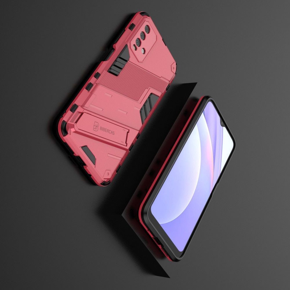 Защитный усиленный гибридный чехол противоударный с подставкой для Xiaomi Redmi 9T Розовый