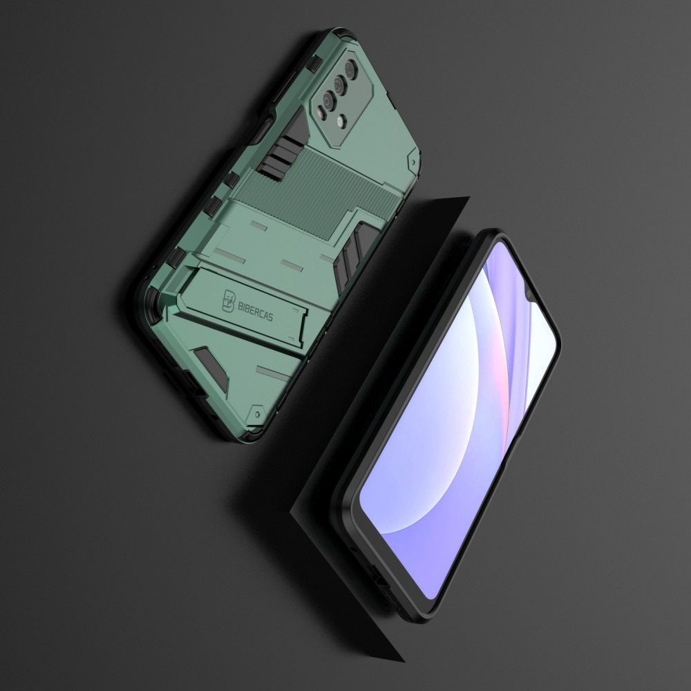 Защитный усиленный гибридный чехол противоударный с подставкой для Xiaomi Redmi 9T Зеленый