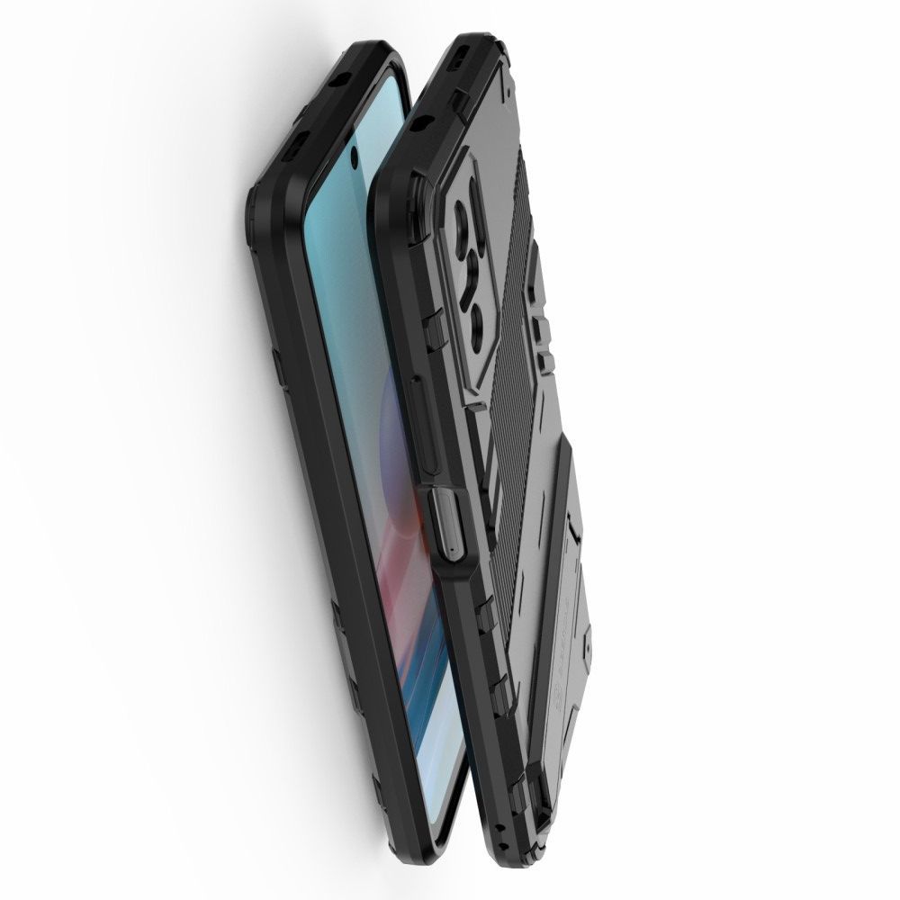 Защитный усиленный гибридный чехол противоударный с подставкой для Xiaomi Redmi Note 10 Голубой