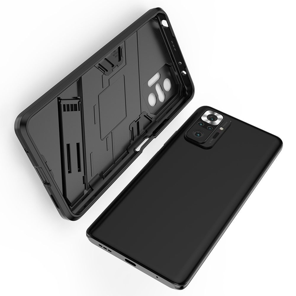 Защитный усиленный гибридный чехол противоударный с подставкой для Xiaomi Redmi Note 10 Pro Черный