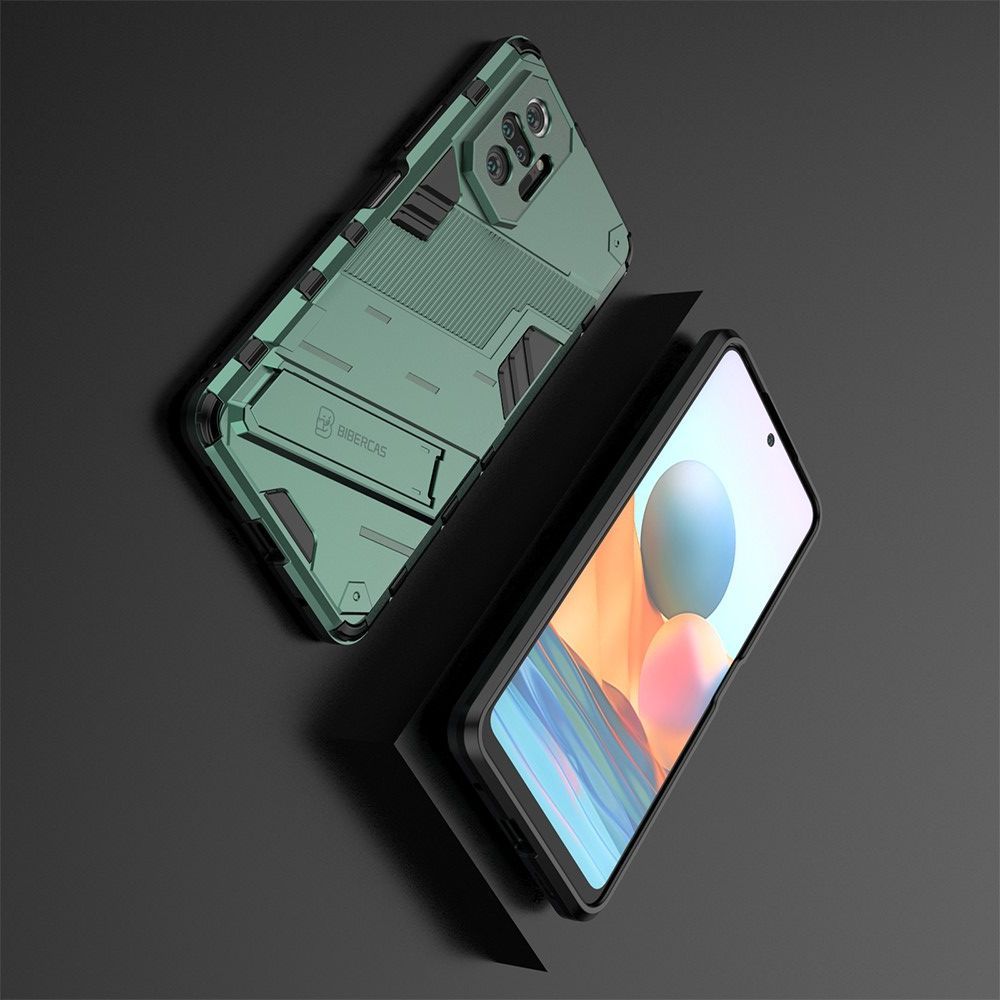 Защитный усиленный гибридный чехол противоударный с подставкой для Xiaomi Redmi Note 10 Pro Оранжевый