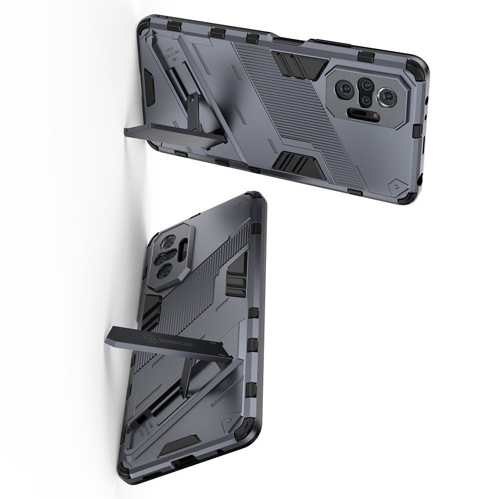 Защитный усиленный гибридный чехол противоударный с подставкой для Xiaomi Redmi Note 10 Pro Синий