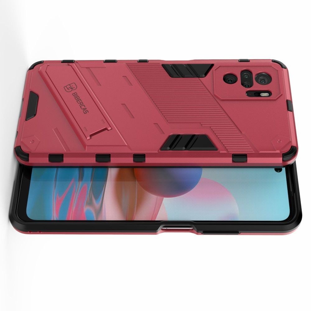Защитный усиленный гибридный чехол противоударный с подставкой для Xiaomi Redmi Note 10 Розовый