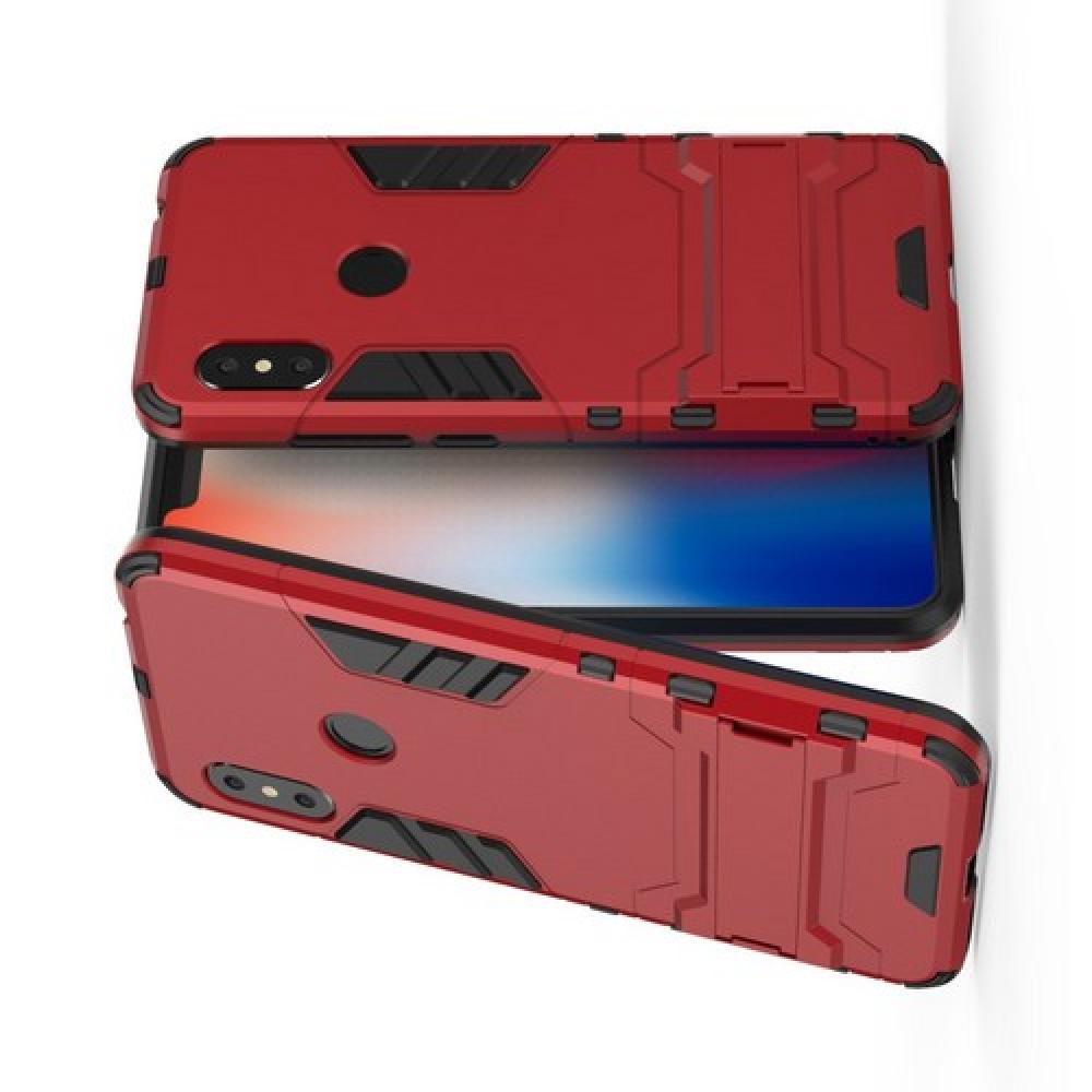 Защитный усиленный гибридный чехол противоударный с подставкой для Xiaomi Redmi Note 6 / Note 6 Pro Красный