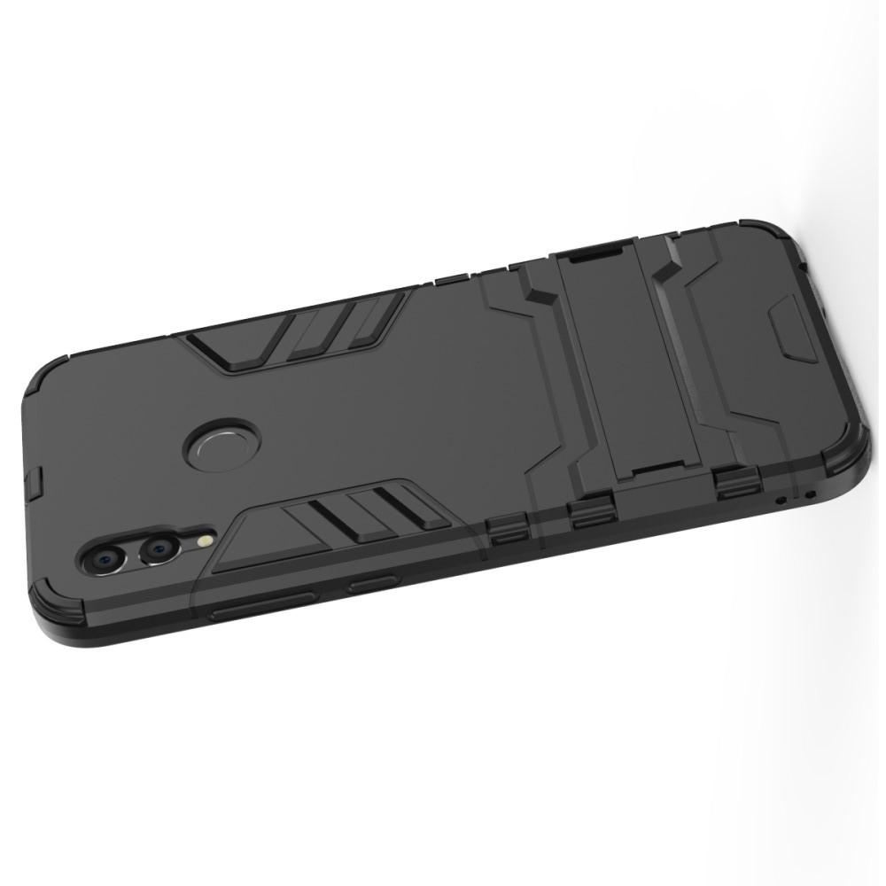 Защитный усиленный гибридный чехол противоударный с подставкой для Xiaomi Redmi Note 7 / Note 7 Pro Черный