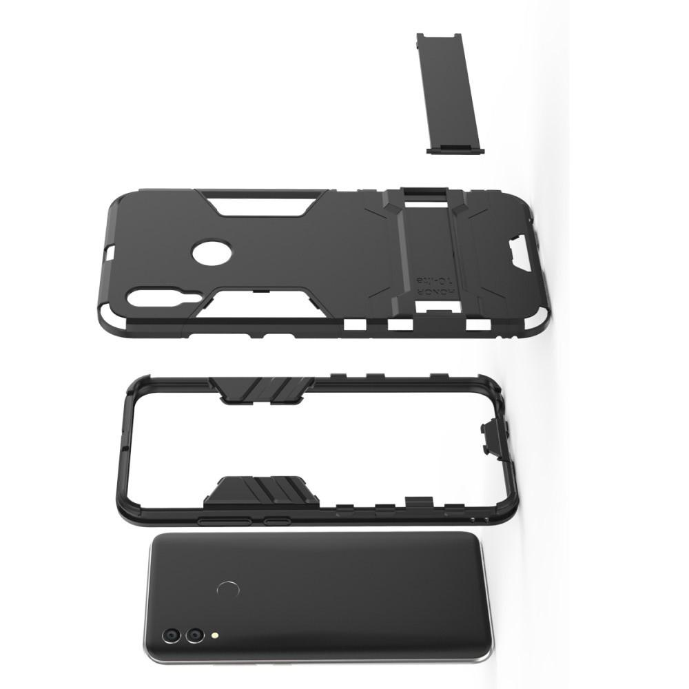Защитный усиленный гибридный чехол противоударный с подставкой для Xiaomi Redmi Note 7 / Note 7 Pro Черный