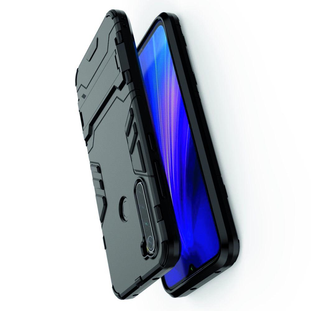 Защитный усиленный гибридный чехол противоударный с подставкой для Xiaomi Redmi Note 8 Черный