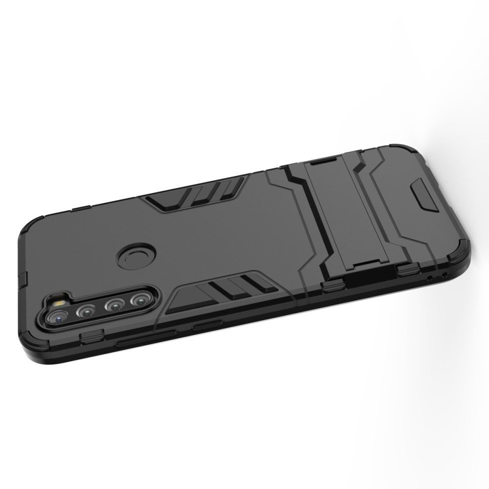 Защитный усиленный гибридный чехол противоударный с подставкой для Xiaomi Redmi Note 8T Черный