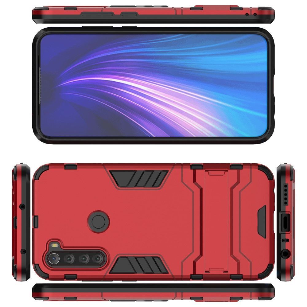 Защитный усиленный гибридный чехол противоударный с подставкой для Xiaomi Redmi Note 8T Красный