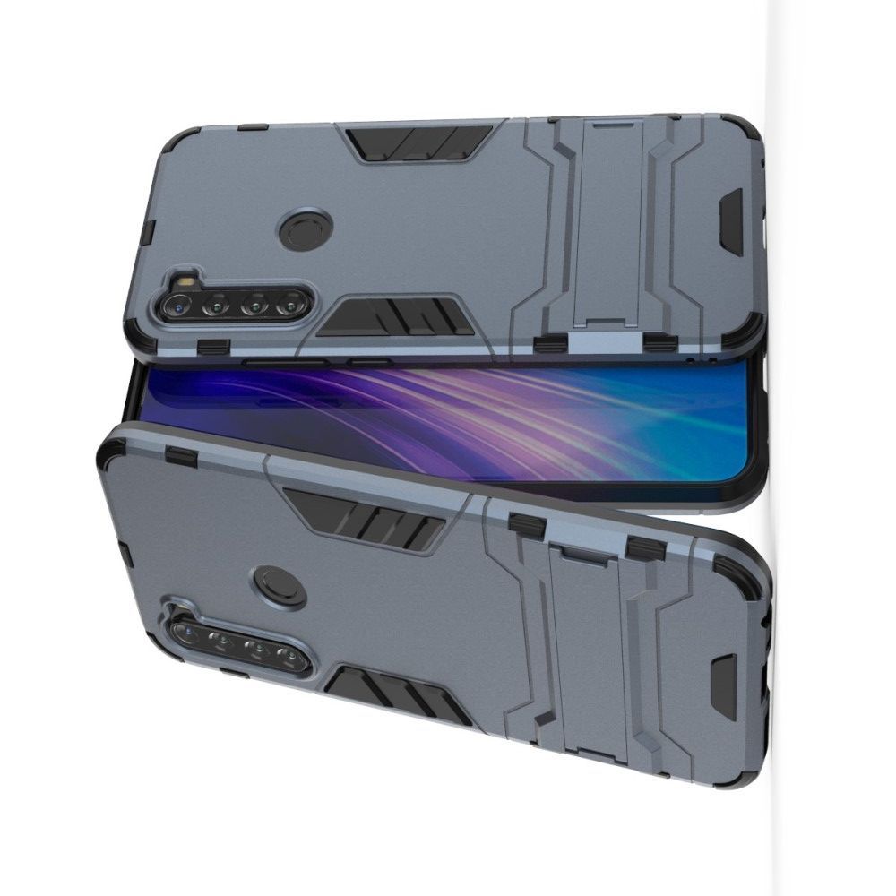 Защитный усиленный гибридный чехол противоударный с подставкой для Xiaomi Redmi Note 8T Синий