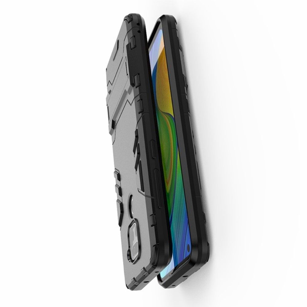 Защитный усиленный гибридный чехол противоударный с подставкой для Xiaomi Redmi Note 9 Pro / 9S / Note 9 Черный