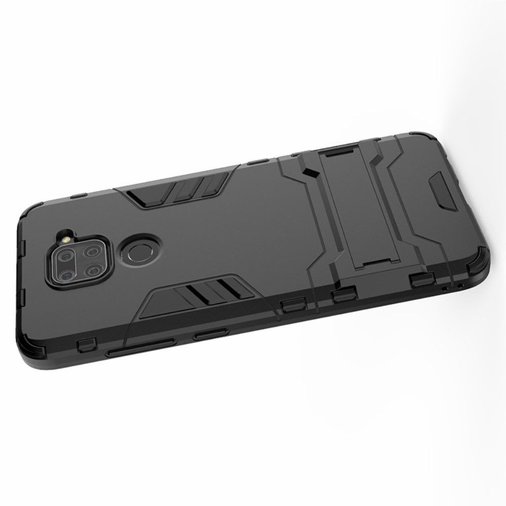 Защитный усиленный гибридный чехол противоударный с подставкой для Xiaomi Redmi Note 9 Pro / 9S / Note 9 Черный