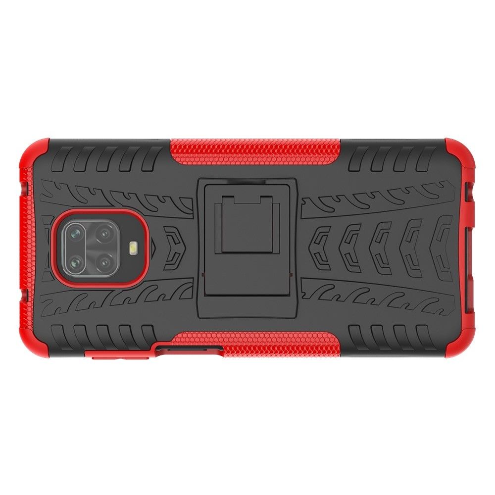 Защитный усиленный гибридный чехол противоударный с подставкой для Xiaomi Redmi Note 9 Pro Красный