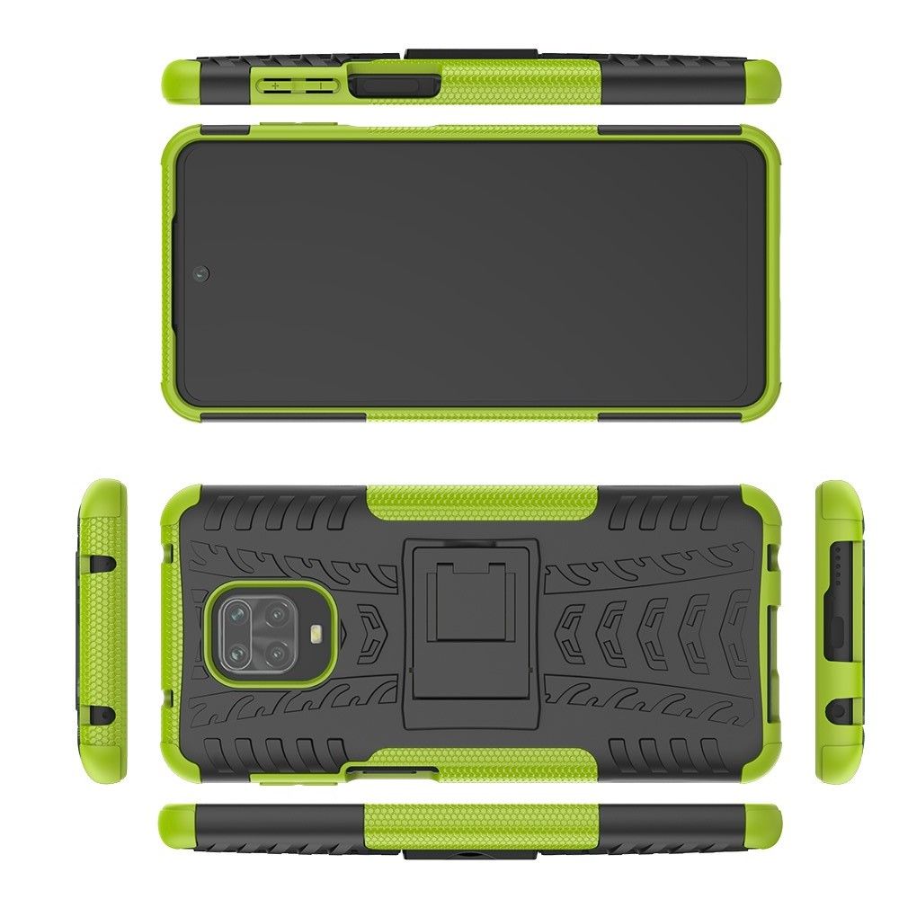 Защитный усиленный гибридный чехол противоударный с подставкой для Xiaomi Redmi Note 9 Pro Зеленый