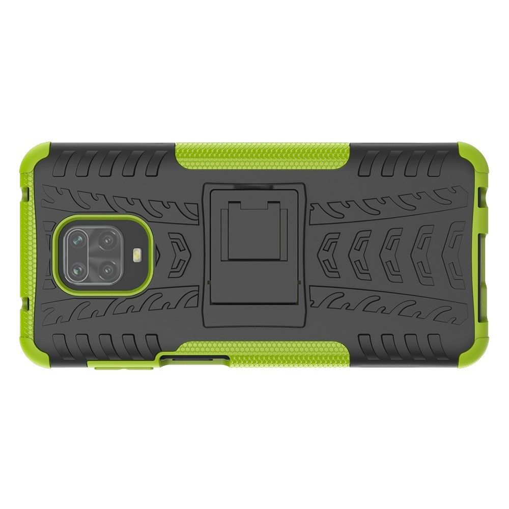 Защитный усиленный гибридный чехол противоударный с подставкой для Xiaomi Redmi Note 9 Pro Зеленый