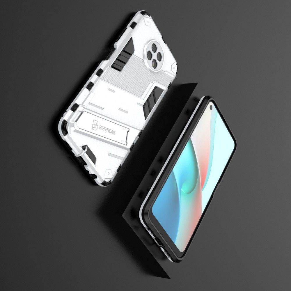 Защитный усиленный гибридный чехол противоударный с подставкой для Xiaomi Redmi Note 9T Белый