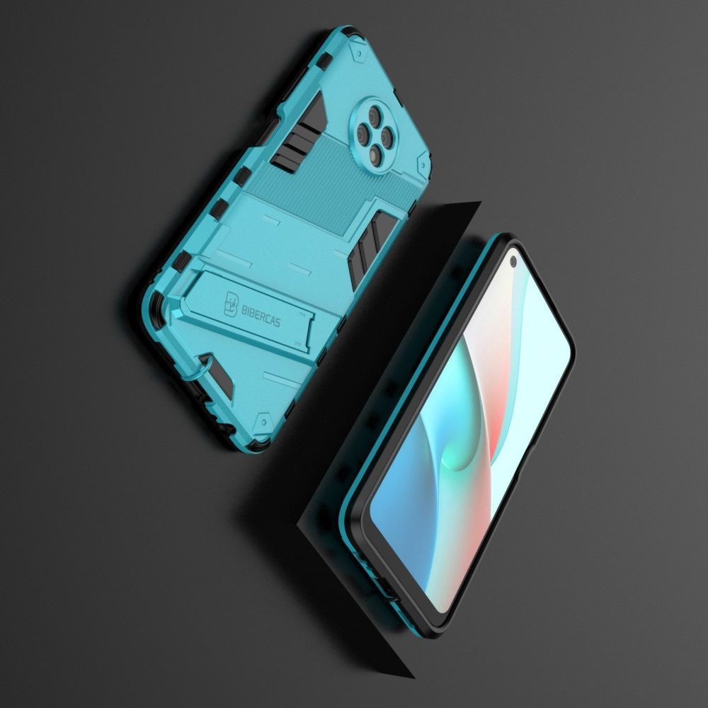 Защитный усиленный гибридный чехол противоударный с подставкой для Xiaomi Redmi Note 9T Голубой