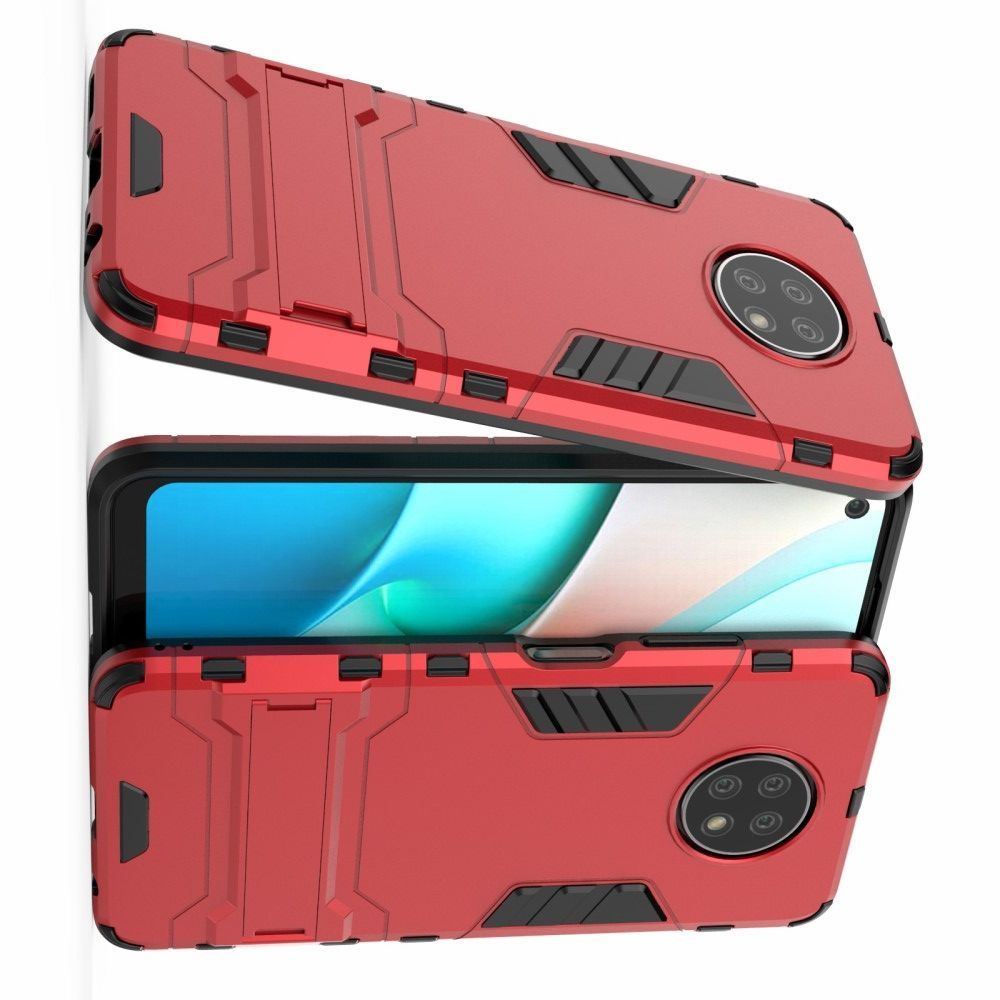 Защитный усиленный гибридный чехол противоударный с подставкой для Xiaomi Redmi Note 9T Красный