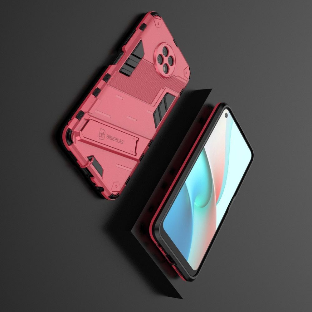 Защитный усиленный гибридный чехол противоударный с подставкой для Xiaomi Redmi Note 9T Розовый